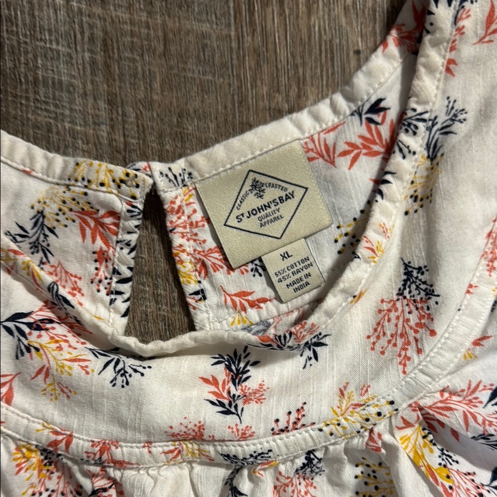 St. John's Bay Floral Blouse - Cream with Coral, Blue and Yellow floral pattern - Picture 2 of 7